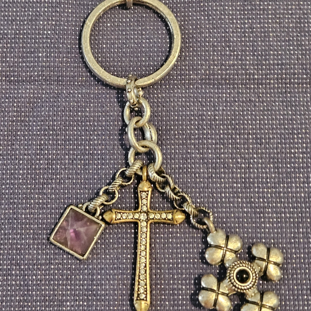 Lucky Brand Gold and Silver Keychain with Cross and Charms.New